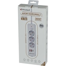 Nivatech NTC-3220 3000W Akım Korumalı 3’lü Priz – Usb-A + Usb-C Hızlı Şarj