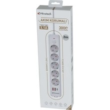 Nivatech NTC-5220 3000W Akım Korumalı 3’lü Priz – Usb-A + Usb-C Hızlı Şarj
