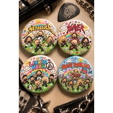 Mashspot 4'lü Heavy Metal Kawaii Cute Rozet Seti Metallica Slayer Linkin Park Iron Maiden 58 mm #2