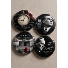 Mashspot 4'lü 58 mm Atatürk Rozeti Seti 10 Kasım Anma Özel Tasarım Iğneli Buton Rozet