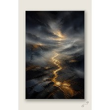 Yağlı Ufuk — Yağlıboya Dokusu — 30×40 cm — Beyaz Metal Çerçeveli Kanvas Tablo