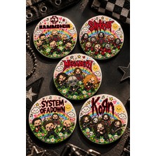 Mashspot 5'li Heavy Metal Kawaii Cute Rozet Seti | Rammstein, Slipknot, Megadeth, Korn, System Of A Down | 58 mm