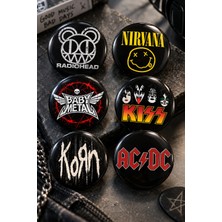 Mashspot Rock & Metal 6’lı Rozet Seti #5 58MM Nirvana Kıss Ac/dc Korn Radiohead Baby Metal