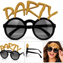 TeknoKapsül Altın Simli Party Yazılı Parti Gözlüğü