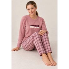 Gd Goldoremi Kadın Ekose Desen Likralı Termal Rahat Kumaş Gül Uzun Kollu Pijama Takımı