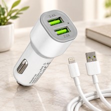TeknoKapsül Araç Çakmaklık Çift USB Hızlı Şarj Başlığı ve Lightning Kablosu