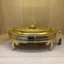 Altın Kaplama Isıtıcılı Oval Yemek Servis 41 x 26.5 cm