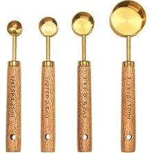 4 Parça Bambu Saplı Ölçü Kaşığı Seti, Gold Renk, Paslanmaz Çelik