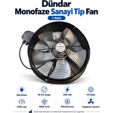 Dündar 40CM Monafaze Sanayi Tip Aksiyal Fan Aspiratörü Kapaksız SM40/DTM400 220 Volt 175 Watt / 1400 Dk Devir / 4500 M3 Saat