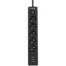 IPW-44TU 5 Port 2x USB Type-C Akım Korumalı LED Tuşlu Priz 1.5m - Siyah Çocuk Koruma Özelliği 3 Usb-A + 1 Type-C Giriş Akım Korumalı 5 Soket Güç Max. 3680 W