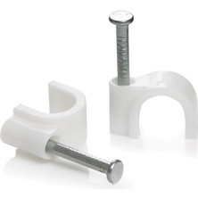 Çelik Çivili Kablo Kroşesi, 4 Mm, Beyaz, Plastik ve Çelik, No:1, Çivi ile Montaj