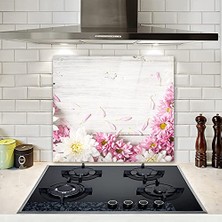Pembe Kasımpatı Desen Ocak Arkası Koruyucu (52 cm x 60 Cm)