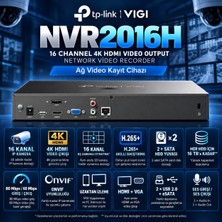Tp-Link Vıgı 16K-NVR2016H 16 Kanal 4K Hdmı, Ip Kamera Nvr Ağ Video Kayıt Cihazı
