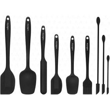 Drongo Kavanoz Sıyırıcılı Silikon Spatula Seti 9 Parça Siyah