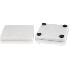 2'li Doğal Beyaz Mermer Bardak Altlığı – 10X10 cm Kaymaz Kauçuk Ayaklı Lüks Masa Altlığı