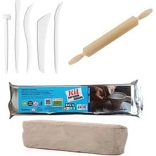 Kil Hamuru Set-1, Seramik Hamuru Başlangıç Seti, Ebeşuar, Merdane, 1 kg Beyaz Kil