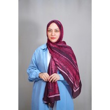 Emproyal Mürdüm Fuşya Çizgili Desenli Kadın Şal - 2064