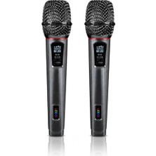 Kablosuz Uhf Mikrofon Seti El Mikrofonu Dijital Wireless Mikrofon Sistemi 50 Metreye Kadar Çekim Mesafesi Şarj Edilebilir Alıcı ve Mikrofon LCD Ekranlı 6.35 mm Bağlantılı | (Çiftli RS-900B)
