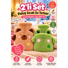 Open City 2'li Set Peluş Sıcak Su Torbası Ayıcık Kurbağa Figürlü Yumuşak Kılıflı 26X17 cm Kışlık Isınma Konfor