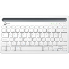 BK100 Kablosuz Bluetooth Şarj Edilebilir; Çoklu Cihaz ile Uyumlu, Telefon/tablet Tutucu Kart Yuvası, Akıllı Uyku Modlu, 40 Saat Çalışma, 78 Tuş, Kompakt Ultra Ince Qwerty Türkçe Q Klavye Beyaz