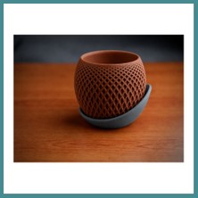 Bezos 3D Baskı Küre Saksı - Kafes Dokulu Iki Parçalı Dekoratif Saksı - Kahverengi-Gri Mac