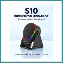 Bezos S10 5W Bluetooth + Temasıyla Ses Yükselten Indüksiyon Hoparlör 2000 Mah Rgb Işıklı Standlı 5in Speaker Mac