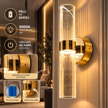 Dolunay Avize Dolunay Modern Tasarım Pilli ve Şarjlı LED Duvar Apliği 3000K Gün Işığı Yandan Açma Kapama Düğmeli Gold Krom