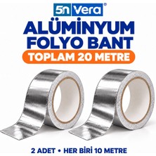 5N Vera Alüminyum Folyo Bant 2’li Paket Toplam 20 Metre Isıya Dayanıklı Kendinden Yapışkanlı Soba Borusu Aspiratör Havalandırma Tamir Bandı