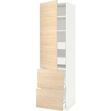 IKEA Açık Dişbudak Mutfak Boy Dolabı 60X60X220 Cm, Tek Kapaklı, 2 Çekmeceli, 2 Iç Çekmeceli, Raflı