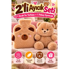 Toyfest 2'li Set Ayıcık Peluş Sıcak Su Torbası ve 26 cm Peluş Oyuncak Kahverengi Yumuşak Kılıflı Ikili Takım