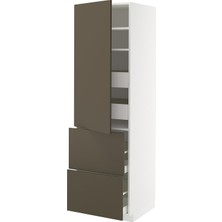 IKEA Kahverengi-Bej Mutfak Boy Dolabı 60X60X200 Cm, Tek Kapaklı, 2 Çekmeceli, 2 Iç Çekmeceli, Raflı