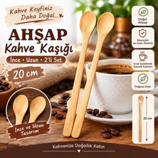Ness Global Ahşap Kahve Kaşığı 2’li Set 20 cm Ince Uzun Ahşap Karıştırma Kaşığı Türk Kahvesi Çay ve Içecek Kaşığı Mama Kaşığı