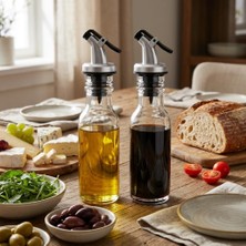 Str Store 2’li Cam Yağlık Sirkelik Seti, 300 ml x 2, Akış Kontrollü Kapaklı Zeytinyağı ve Sirke Şişesi, Salata Sosu ve Sıvı Baharat Sunum Seti, Şeffaf