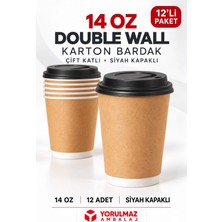 Yorulmaz Ambalaj Double Wall Kapaklı Karton Bardak 14 Oz 12 Adet | Çift Katmanlı Büyük Boy Sıcak Içecek Bardak
