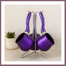 Bezos Granit Çelik Cezve Seti 4'lü (230/280/380 Ml) Metal Standlı Bzss