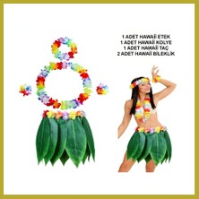 Bezos Yetişkin Hawaii Kostüm Seti - Yaprak Etek & Hawaii Set - 5 Parça Bcks