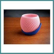 Bezos 3D Baskı Küre Saksı - Kafes Dokulu Iki Parçalı Dekoratif Saksı - Pembe-Mavi Mac