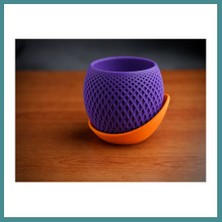 Bezos 3D Baskı Küre Saksı - Kafes Dokulu Iki Parçalı Dekoratif Saksı - Mor-Turuncu Mac