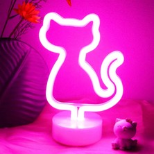 Neon Işık Kedi Neon Tabelaları Gece Lambası Sevimli Pembe Kedi Odası Dekor Tutucu Taban Masa Ne