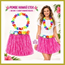 Bezos Hawaii Luau Aloha Pembe Püsküllü 40 cm Etek ve Hawaii Kolye Seti Bcks