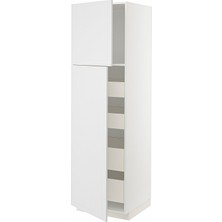 IKEA Beyaz Mutfak Boy Dolabı 60X60X200 Cm, 2 Kapaklı, 4 Iç Çekmeceli