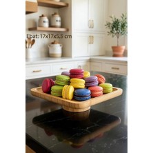 MUJGAN Doğal Ahşap Kare Ayaklı Sunumluk Ikramlık Stand 17X17 cm