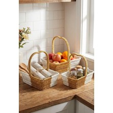 MUJGAN Buffer Iç Içe Geçebilen 3'lü Çift Renkli Dikdörtgen Hasır Görünümlü Plastik Rattan Sepet Seti, Kalp Saplı Çok Amaçlı Organizer, 20X13X7 Cm, 23X16X8 Cm, 26X19X9 cm