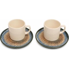 MUJGAN Kahve Fincan Takımı, Elegance Desenli 4 Parça 2 Kişilik Seramik, Seramik Kahve Takımı, 4 Parça Kahve Seti, Şık Desenli Seramik Türk Kahvesi Fincan Seti, Premium Seramik Kahve Seti, Modern Kahve Seti