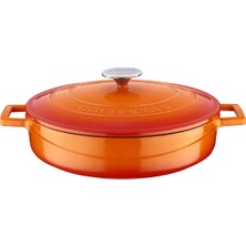 MUJGAN Lava Metal Döküm Çok Amaçlı Yayvan Tencere, Trendy, 28 Cm, 3.51 L Hacim, Turuncu