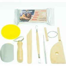 MUJGAN Renovon Ahşap Saplı Seramik ve Doğal Kil Hamuru Oyma Şekil Verme Alet Seti Yeni Başlayanlar Için Ceramic Şekillendirme El Aleti Seti (Kırmız Kil/terra Cotta Clay) Pottery Tool Kit