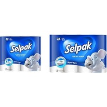 MUJGAN Selpak Tuvalet Kağıdı, 32'li, 1 Paket (1 x 32 Adet), 2.83 kg + Selpak Tuvalet Kağıdı 24'lü