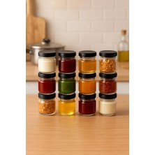 MUJGAN 12 Adet 40 ml Siyah Metal Kapaklı Şeffaf Numune Mama Ek Gıda Şekerleme Reçellik Küçük Cam Kavanoz