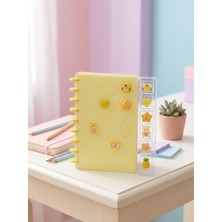 Latte A5 Charmlı Delikli Defter Pin It Dıy Halka Ciltli Çizgili Pastel Sarı