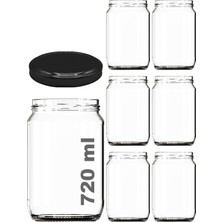 MUJGAN Afracam 720 ml Şeffaf Kavanoz 720 cc Konserve Metal Siyah Kapaklı Cam Kavanoz 6 Adet